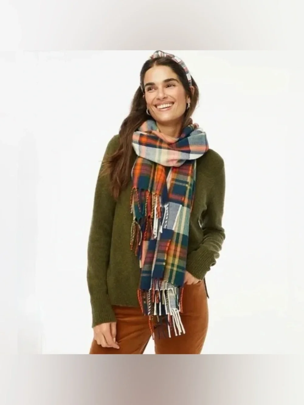 J Crew Plaid Fringe Throw Scarf in Multicolor